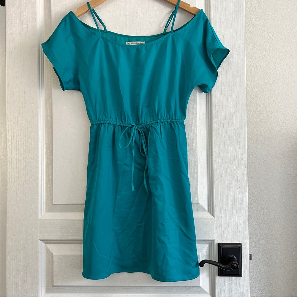 American Eagle Outfitters Turquoise Cold Shoulder Dress XXS